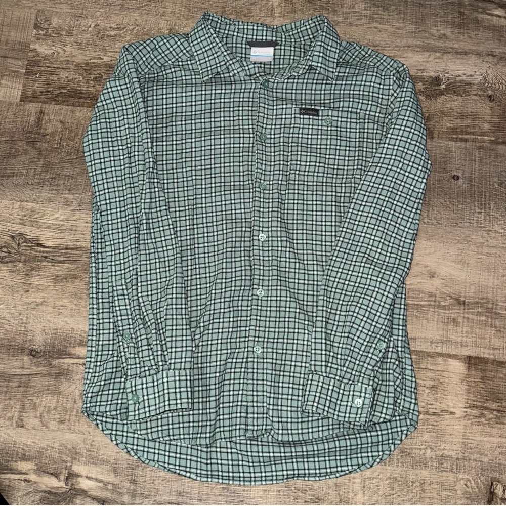 Columbia L Shirt Men's Green Plaid Flannel Long Sleeve Button Down Top